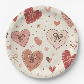 Boho Hearts and Bows Valentine's Day Paper Plates Papieren Bordje