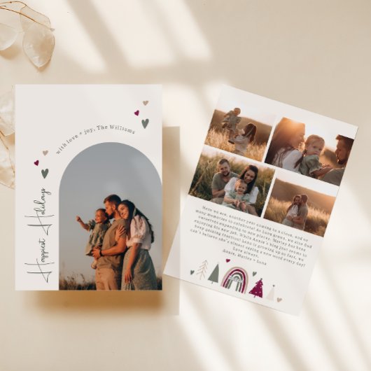 Boho Hearts Arch Happiest Feestdagen Vijf foto's Feestdagenkaart