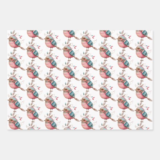 Boho Hearts & Bird Wrapping Paper Set van 3 (Voorkant 3)
