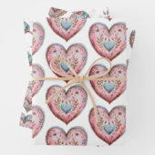 Boho Hearts & Bird Wrapping Paper Set van 3 (In situ)