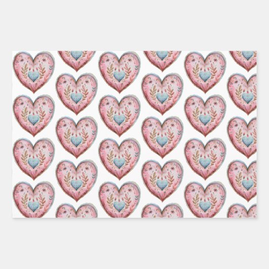 Boho Hearts & Bird Wrapping Paper Set van 3 (Voorkant)