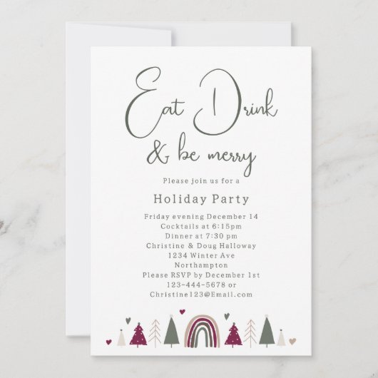 Boho Hearts Eet Drink en Wees vrolijk Holiday Part Kaart (Voorkant)