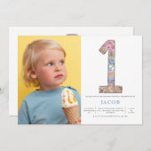 Boho Hearts Foto van Boys 1st Birthday Kaart (Voorkant / Achterkant)
