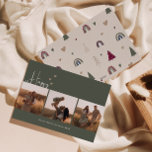 Boho Hearts Happy Green Drie Foto Kerstmis Feestdagenkaart<br><div class="desc">Vier de vreugde van het seizoen met deze boho hearts happy green drie foto kerstvakantie kaart. Het unieke en chique bewerkbare script creëer een vleugje charme en individualiteit. Het eenvoudige ontwerp is voorzien van kleurrijke boheemse regenbogen, harten en kerstbomen die een grillige wintersfeer oproepen. Met een strakke, minimalistische lay-out legt...</div>