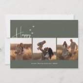 Boho Hearts Happy Green Drie Foto Kerstmis Feestdagenkaart (Voorkant)