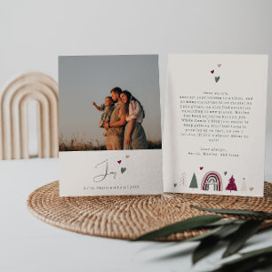 Boho Hearts Joy Beige Familiefoto Kerstmis Feestdagenkaart