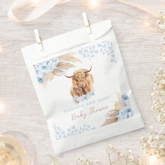 Boho Heilige Koe Blue Pampas Grass Boy Baby shower Bedankzakje (Geknipt)