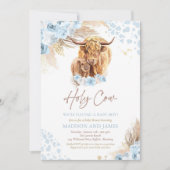 Boho Heilige Koe Blue Pampas Grass Boy Baby shower Kaart (Voorkant)
