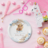 Boho Heilige Koe Blue Pampas Grass Boy Baby shower Papieren Bordje (Feest)