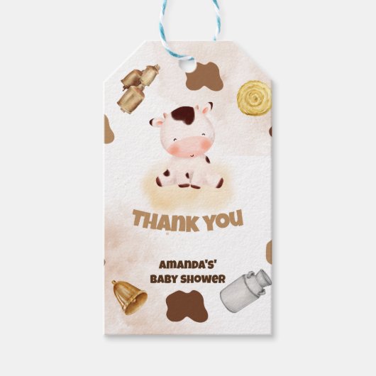 Boho Heilige Koe Boerderij Dierlijk Baby shower Cadeaulabel (Voorkant)