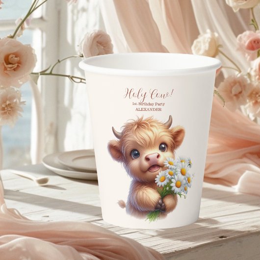 Boho Heilige Koe Hoogland Koe 1e verjaardag Papieren Bekers