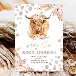 Boho Heilige Koe Hoogland Pampas 1e verjaardag Kaart