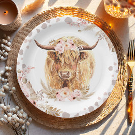 Boho Heilige Koe Hoogland Pampas 1e verjaardag Papieren Bordje