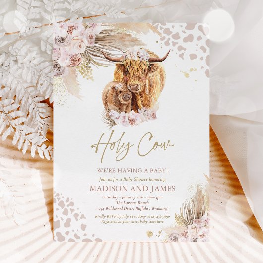 Boho Heilige Koe Roze Pampas Grass Baby shower Kaart