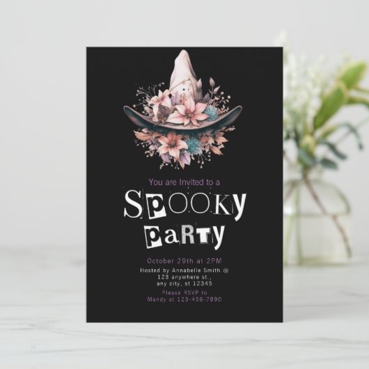 Boho heksen Pet Bloemen Halloween Party Kaart (Staand voorkant)
