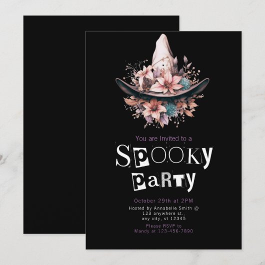 Boho heksen Pet Bloemen Halloween Party Kaart (Voorkant / Achterkant)