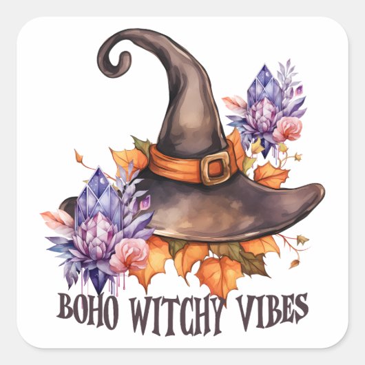 Boho Hekserige Sfeer Halloween Vierkante Sticker (Voorkant)