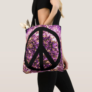 Boho Helder Wazig Glinsterend Neon Licht Vredestek Tote Bag