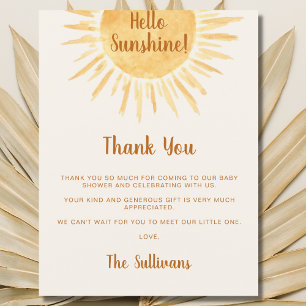 Boho Hello Sunshine Baby Shower Dankjewel Briefkaart