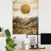 Boho Hemel Maangestalte Berg Yurt Poster (Thuiskantoor)