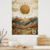 Boho Hemel Maangestalte Berg Yurt Poster (Keuken)