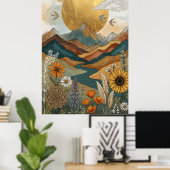 Boho Hemel Mandala Rivier Berg Zon Poster (Thuiskantoor)