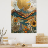 Boho Hemel Mandala Rivier Berg Zon Poster (Keuken)