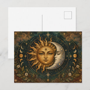 Boho Hemel Zon en Maan Donkere Hippie Briefkaart