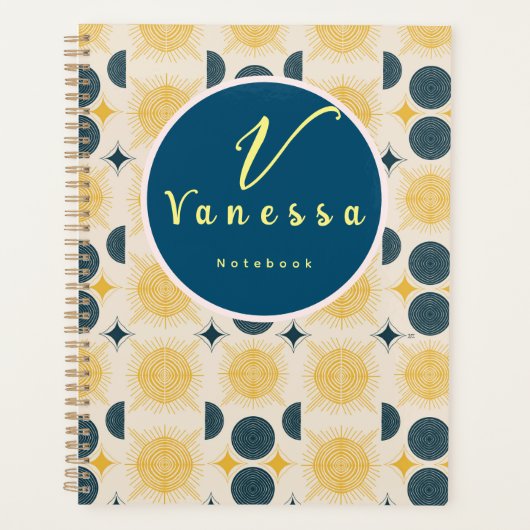 Boho Hemel Zon Maan Monogram Script Planner (Voorkant)