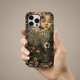 Boho Hemel Zon Maan Wilde Bloementuin iPhone 16 Pro Hoesje