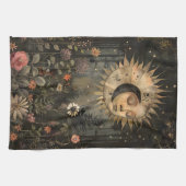 Boho Hemel Zon Maan Wilde Bloementuin Theedoek (Horizontaal)
