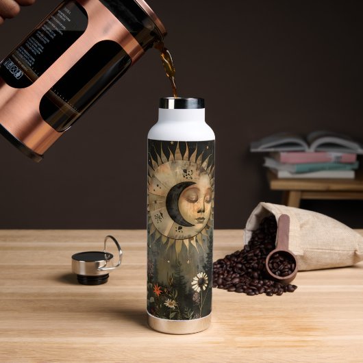 Boho Hemel Zon Maan Wilde Bloementuin Waterfles (Koffie (Gedraaid) )