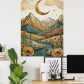 Boho Hemelboog Maan Berg Rivier Poster (Thuiskantoor)