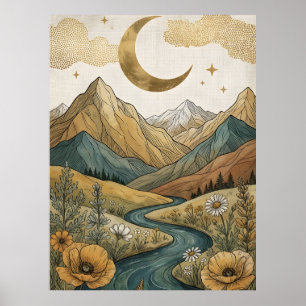 Boho Hemelboog Maan Berg Rivier Poster