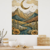 Boho Hemelboog Maan Berg Rivier Poster (Keuken)