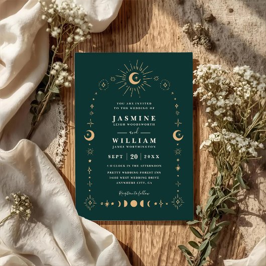 Boho Hemelgalactisch Maan Nacht QR Code Bruiloft Kaart