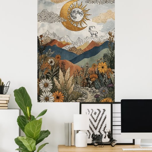 Boho Hemelgeit Eclipsmaan Poster (Thuiskantoor)