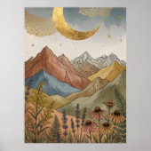 Boho Hemelgoud Halve Maan Berg Poster (Voorkant)