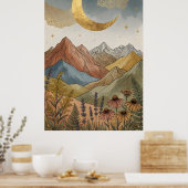 Boho Hemelgoud Halve Maan Berg Poster (Keuken)