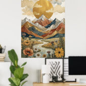 Boho Hemels Berg Rivier Zon Weiland Poster (Thuiskantoor)