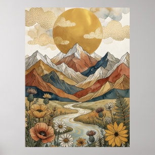 Boho Hemels Berg Rivier Zon Weiland Poster