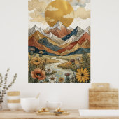 Boho Hemels Berg Rivier Zon Weiland Poster (Keuken)
