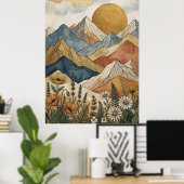 Boho Hemels Berg Wilde Bloem Zon Poster (Thuiskantoor)