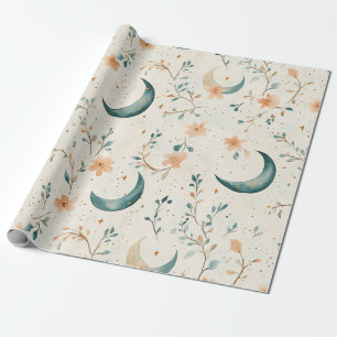 Boho Hemels Bloem Maangepatroon (1) Cadeaupapier
