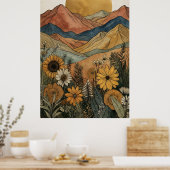 Boho Hemels Gouden Zon Berg Zonnebloem Poster (Keuken)