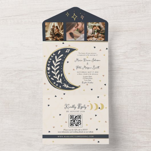 Boho hemelse bruiloft all in one uitnodiging (Binnen)