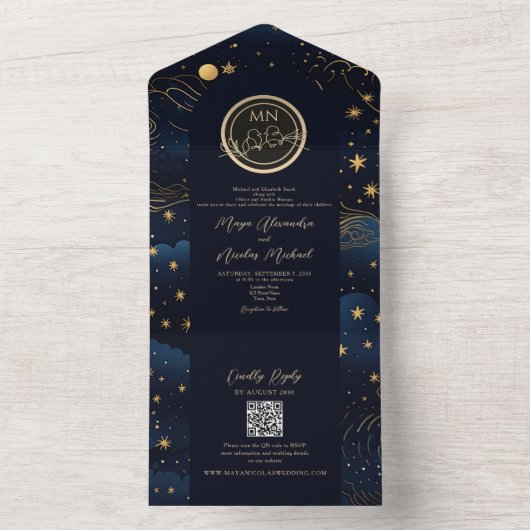 Boho hemelse bruiloft all in one uitnodiging (Binnen)