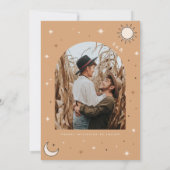 Boho hemelse maan en zon mystieke foto bruiloft save the date (Achterkant)