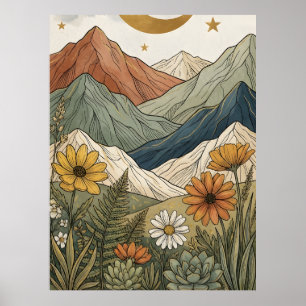 Boho Hemelse Sterachtige Bergsucculent Poster