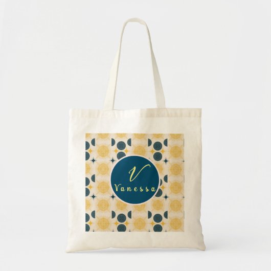 Boho Hemelse Zon Maan Monogram Schrift Tote Bag (Voorkant)